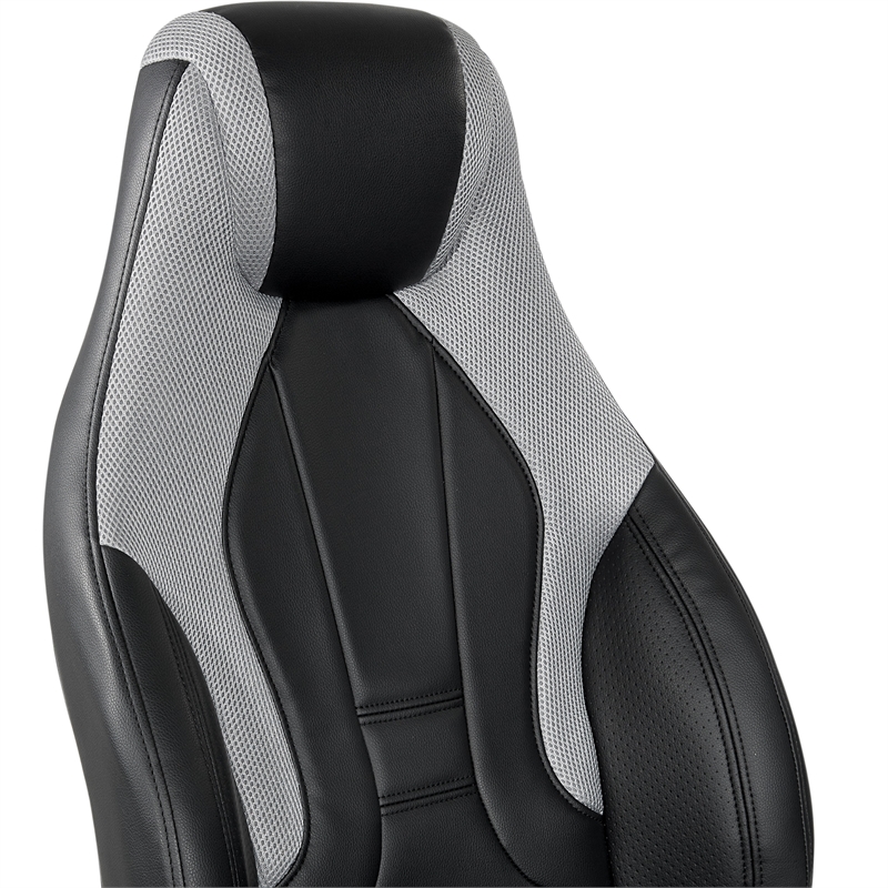 Scranton & Co Black Faux Leather Gaming Chair with Gray Accents & Lumbar Support