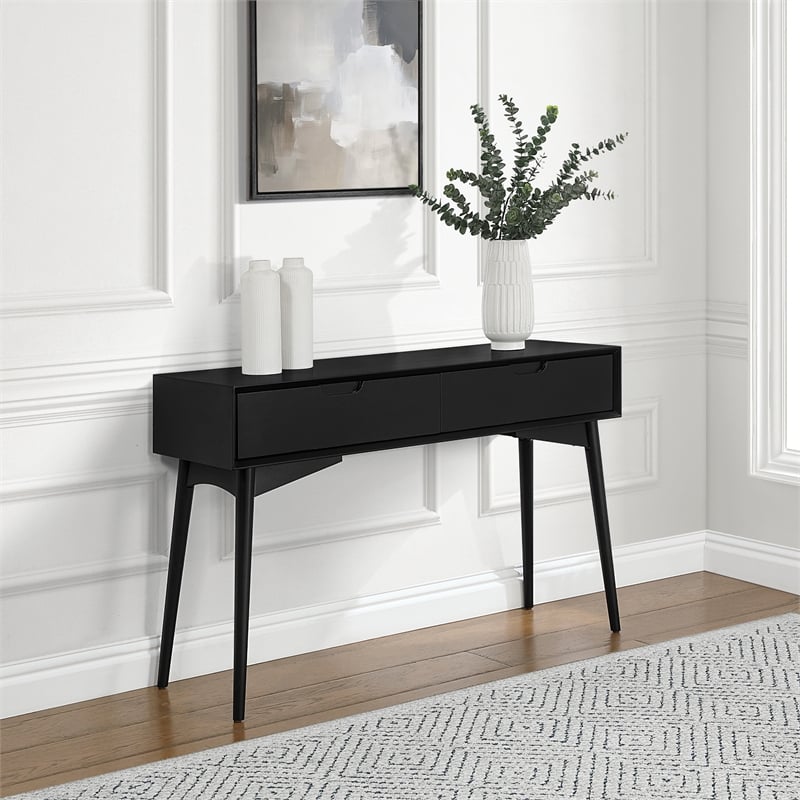 Scranton & Co Mid-Century Modern Console Table in Black Engineered Wood