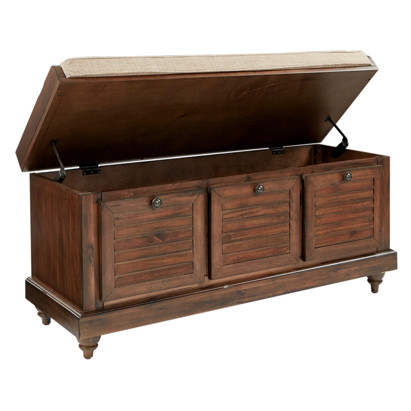Scranton & Co Coastal Wood Storage Bench in Distressed Brown with Louvered Front