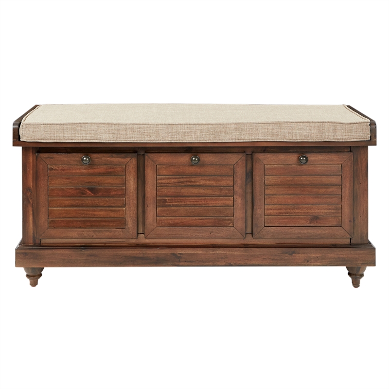 Scranton & Co Coastal Wood Storage Bench in Distressed Brown with Louvered Front