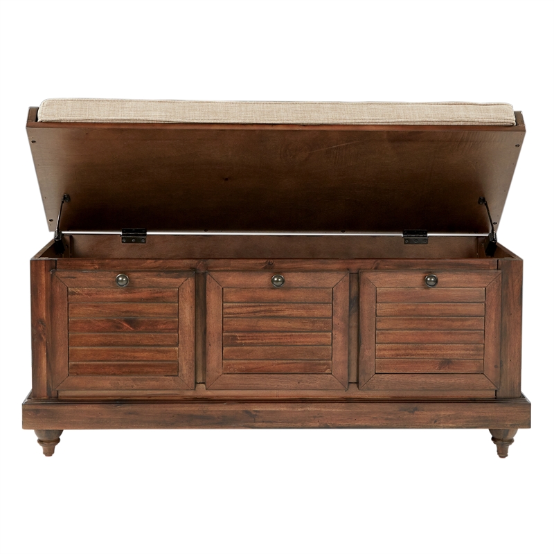 Scranton & Co Coastal Wood Storage Bench in Distressed Brown with Louvered Front