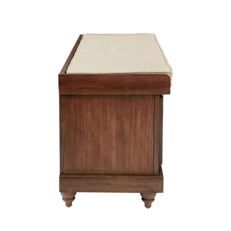Scranton & Co Coastal Wood Storage Bench in Distressed Brown with Louvered Front
