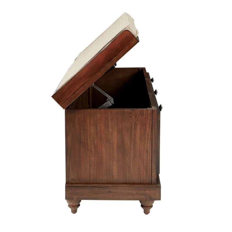 Scranton & Co Coastal Wood Storage Bench in Distressed Brown with Louvered Front