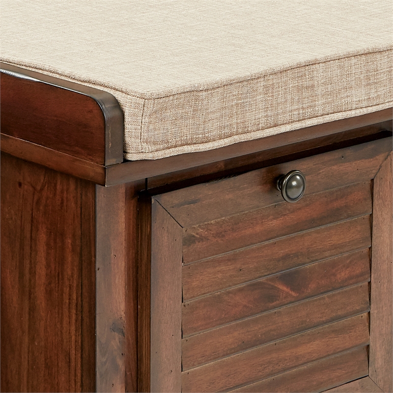 Scranton & Co Coastal Wood Storage Bench in Distressed Brown with Louvered Front