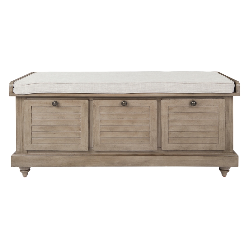 Scranton & Co Coastal Wood Storage Bench in Antique Gray with Louvered Front