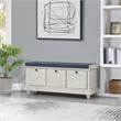 Scranton & Co Coastal Wood Storage Bench in Distressed White with Navy Cushion