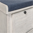 Scranton & Co Coastal Wood Storage Bench in Distressed White with Navy Cushion