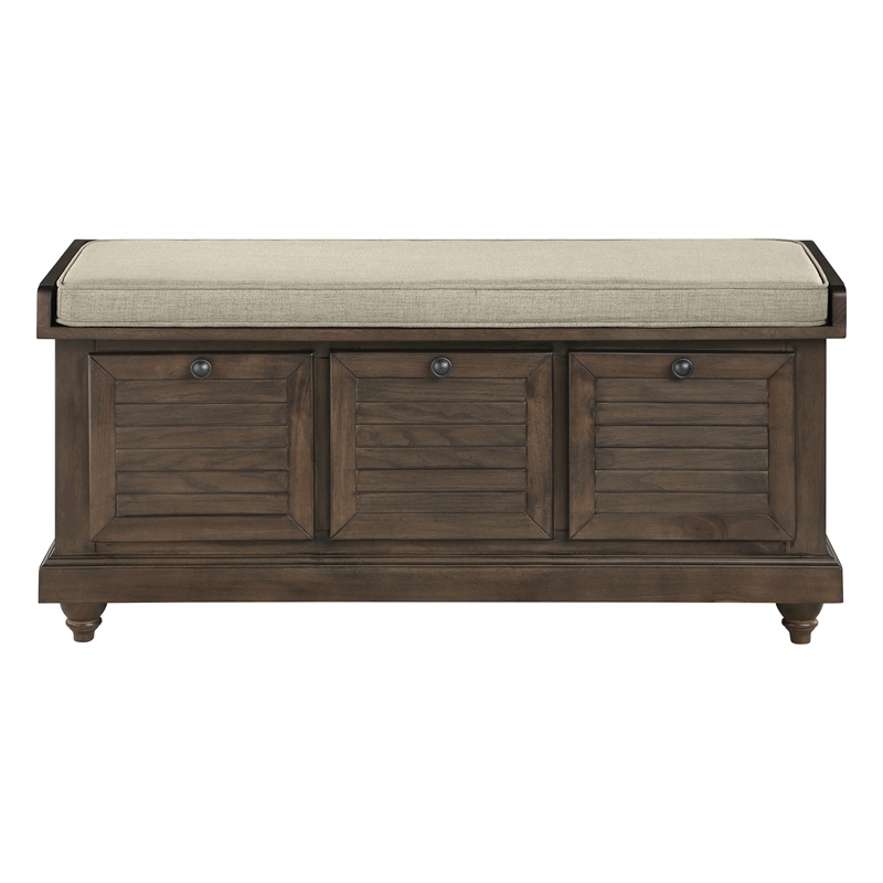 Scranton & Co Coastal Storage Bench in Dark Walnut with Beige Cushion Assembled