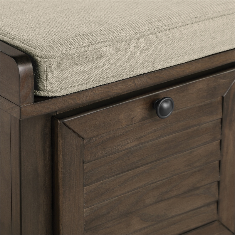 Scranton & Co Coastal Storage Bench in Dark Walnut with Beige Cushion Assembled