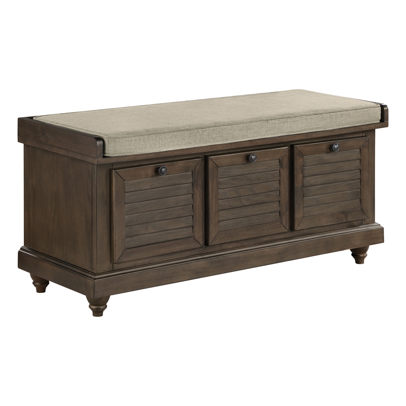 Scranton & Co Coastal Storage Bench in Dark Walnut with Beige Cushion Assembled