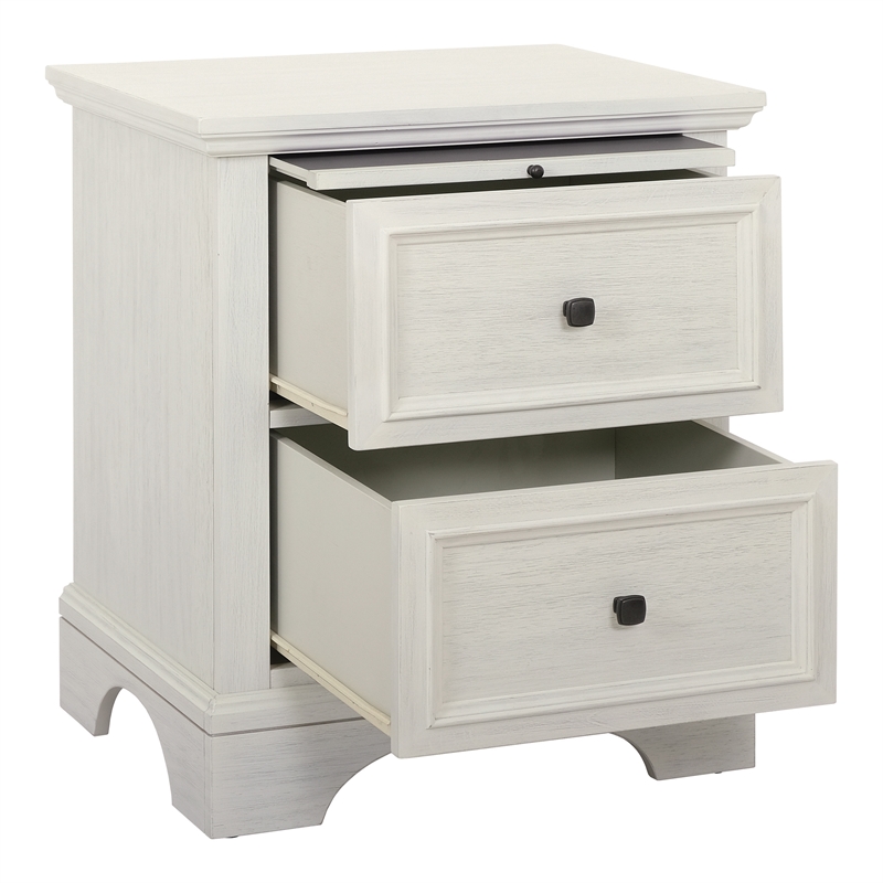 Scranton & Co 2-Drawer Farmhouse Nightstand in Rustic White with Pull-Out Tray
