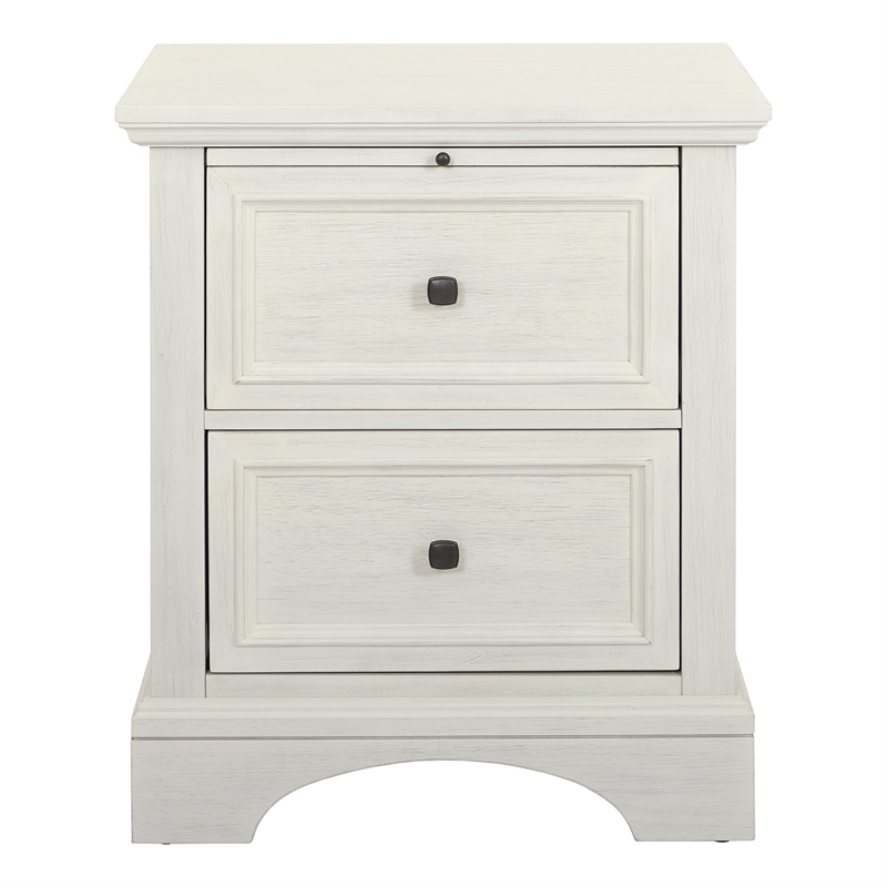 Scranton & Co 2-Drawer Farmhouse Nightstand in Rustic White with Pull-Out Tray