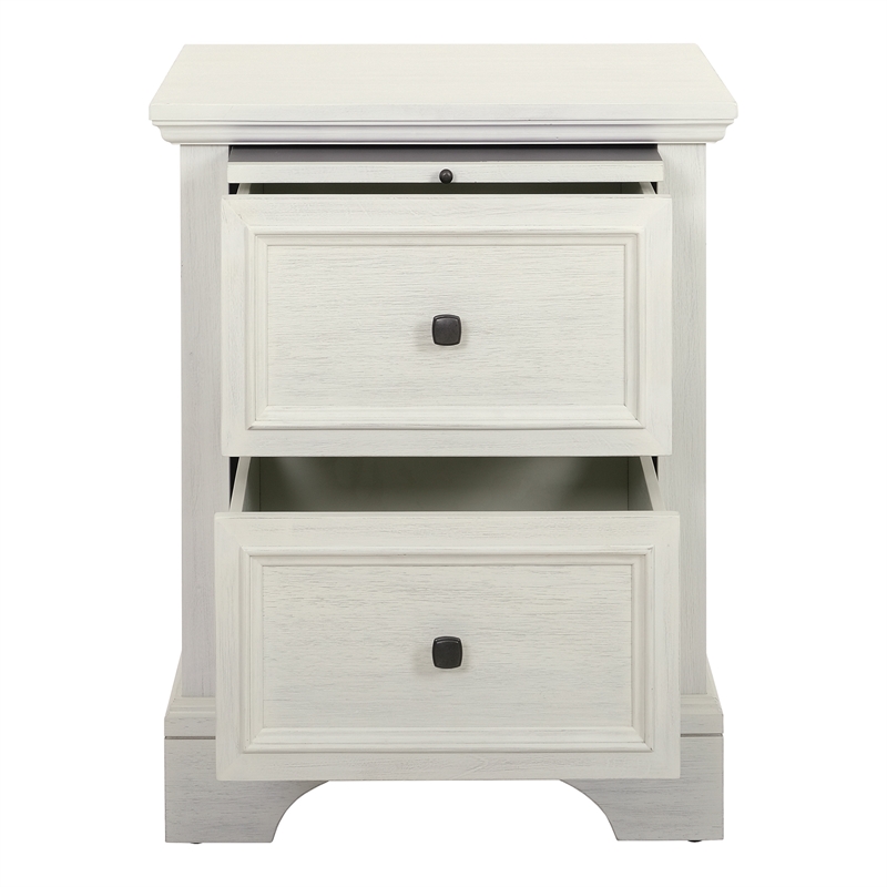 Scranton & Co 2-Drawer Farmhouse Nightstand in Rustic White with Pull-Out Tray