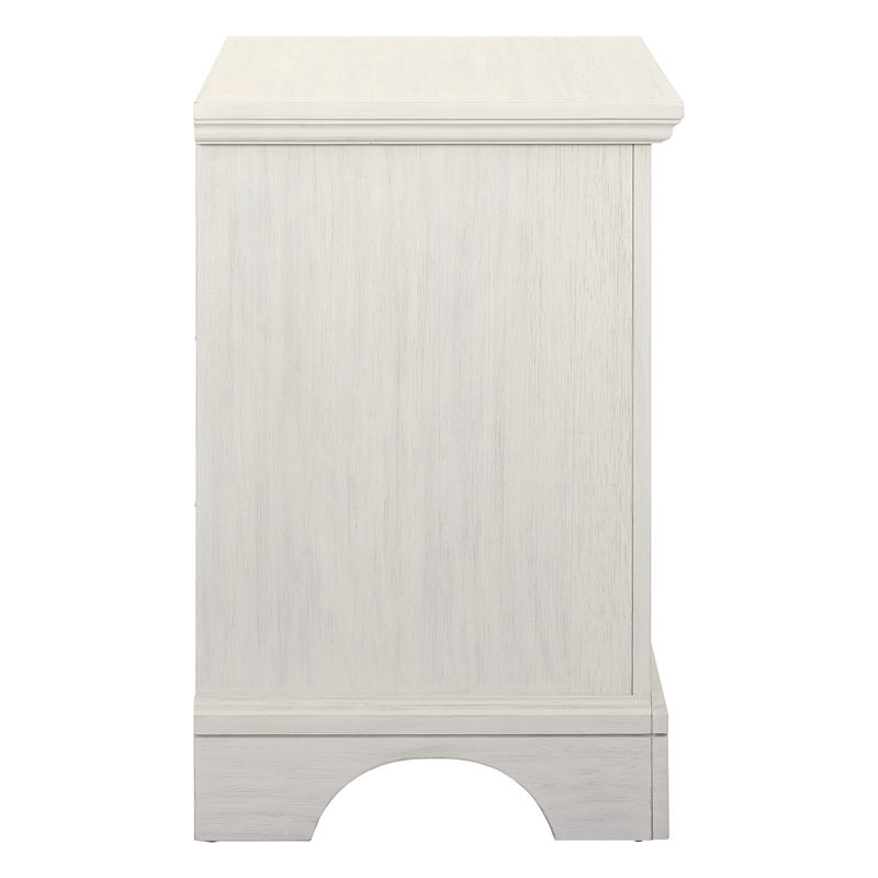 Scranton & Co 2-Drawer Farmhouse Nightstand in Rustic White with Pull-Out Tray