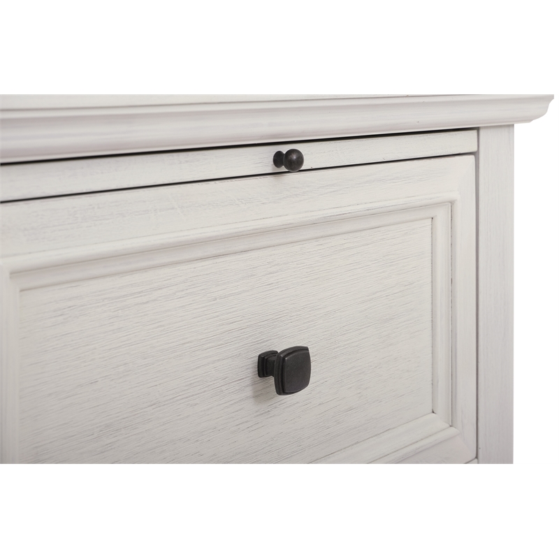 Scranton & Co 2-Drawer Farmhouse Nightstand in Rustic White with Pull-Out Tray