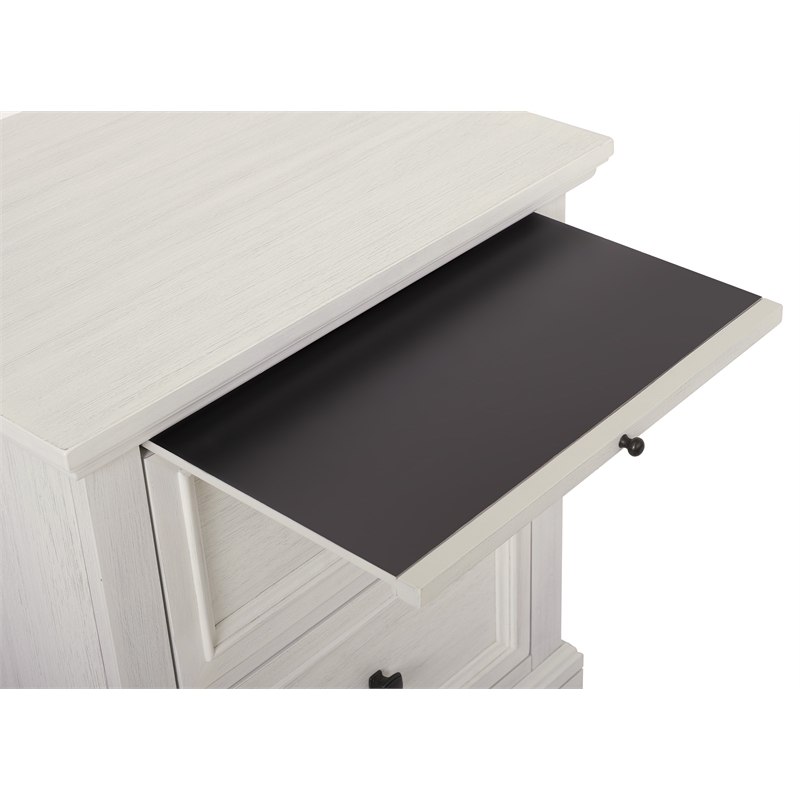 Scranton & Co 2-Drawer Farmhouse Nightstand in Rustic White with Pull-Out Tray