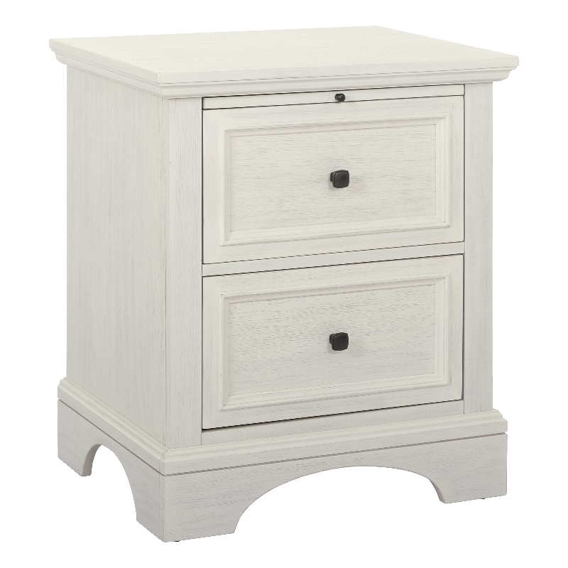 Scranton & Co 2-Drawer Farmhouse Nightstand in Rustic White with Pull-Out Tray