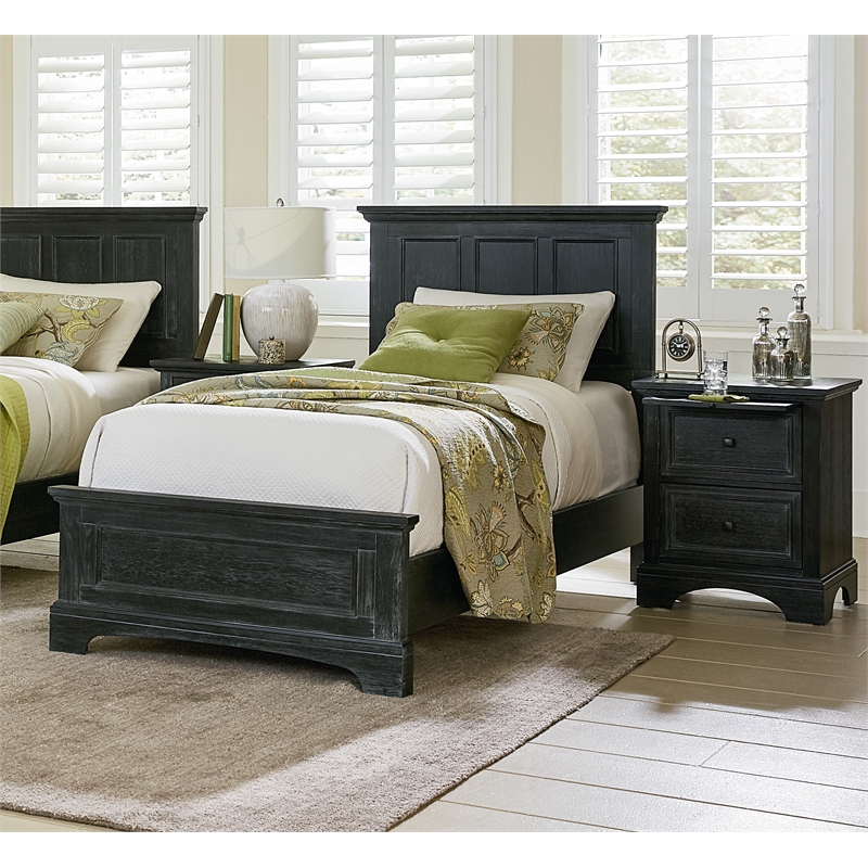 Scranton & Co 2-Drawer Farmhouse Nightstand in Rustic Black with Pull-Out Tray
