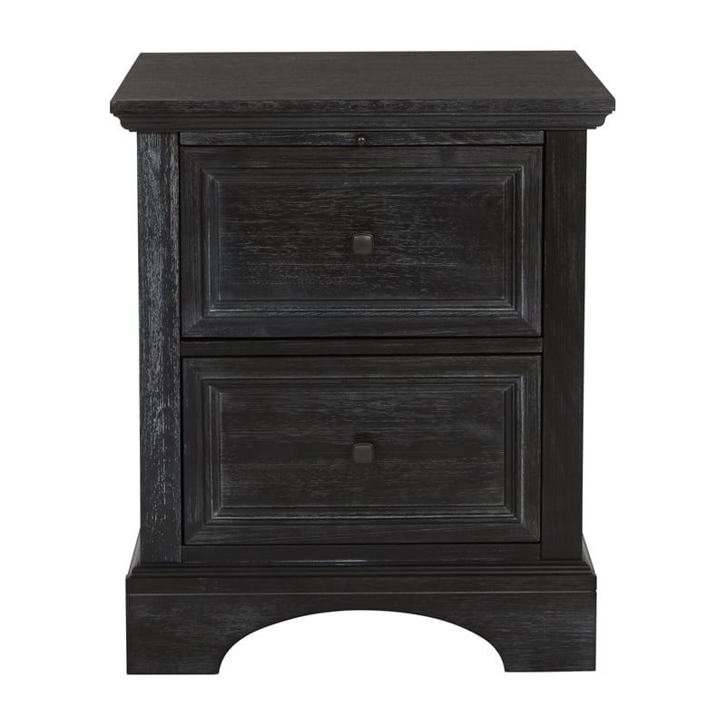 Scranton & Co 2-Drawer Farmhouse Nightstand in Rustic Black with Pull-Out Tray