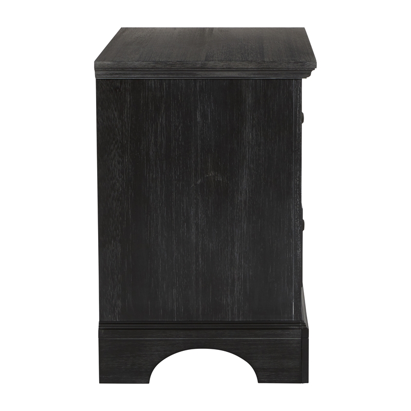 Scranton & Co 2-Drawer Farmhouse Nightstand in Rustic Black with Pull-Out Tray