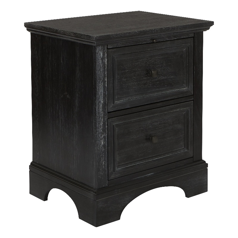 Scranton & Co 2-Drawer Farmhouse Nightstand in Rustic Black with Pull-Out Tray