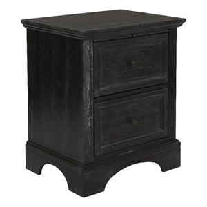 Scranton & Co 2-Drawer Farmhouse Nightstand in Rustic Black with Pull-Out Tray