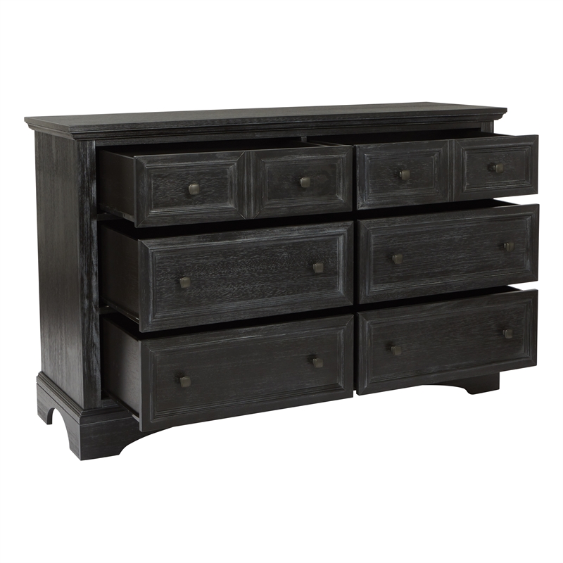 Scranton & Co 6-Drawer Farmhouse Dresser in Rustic Black Mahogany Wood Veneer