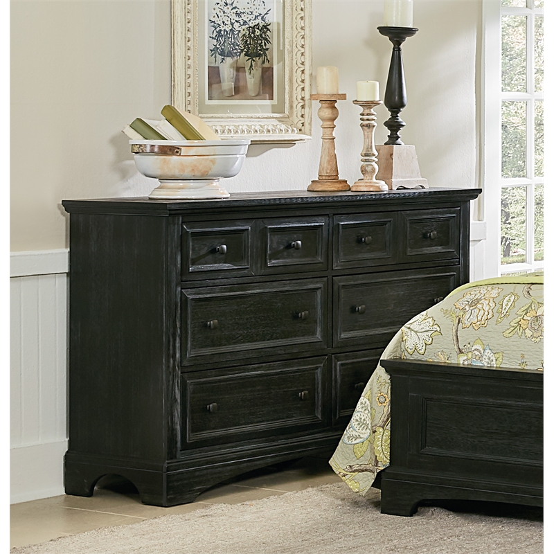 Scranton & Co 6-Drawer Farmhouse Dresser in Rustic Black Mahogany Wood Veneer