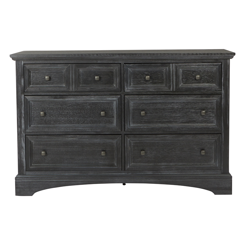 Scranton & Co 6-Drawer Farmhouse Dresser in Rustic Black Mahogany Wood Veneer