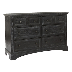 Scranton & Co 6-Drawer Farmhouse Dresser in Rustic Black Mahogany Wood Veneer