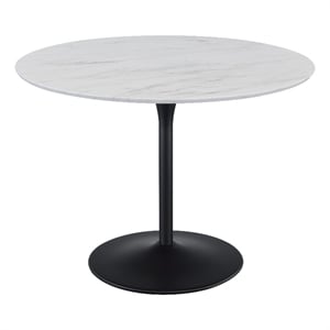 Scranton & Co 42&quot Round Dining Table with White Faux Marble Top in Black