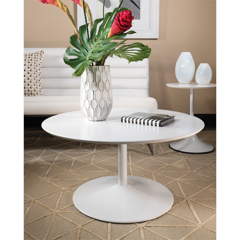 Scranton & Co Modern Round Coffee Table with White Metal Base in White