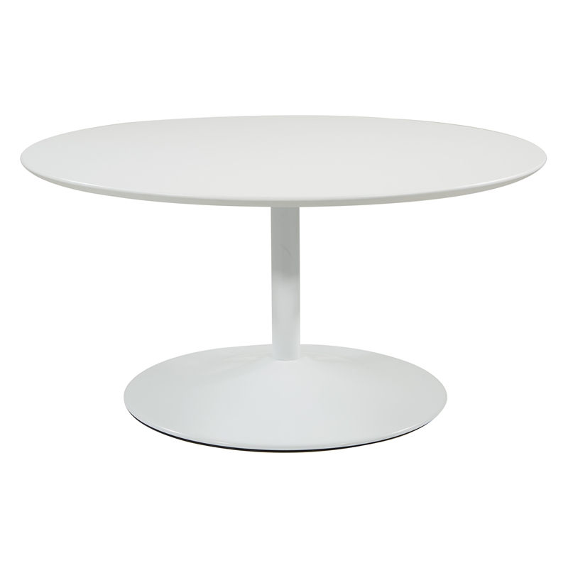 Scranton & Co Modern Round Coffee Table with White Metal Base in White