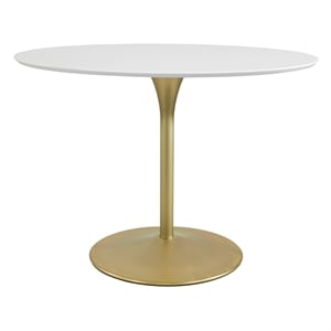 Scranton & Co 42&quot Round Dining Table in White with Brass Metal Base