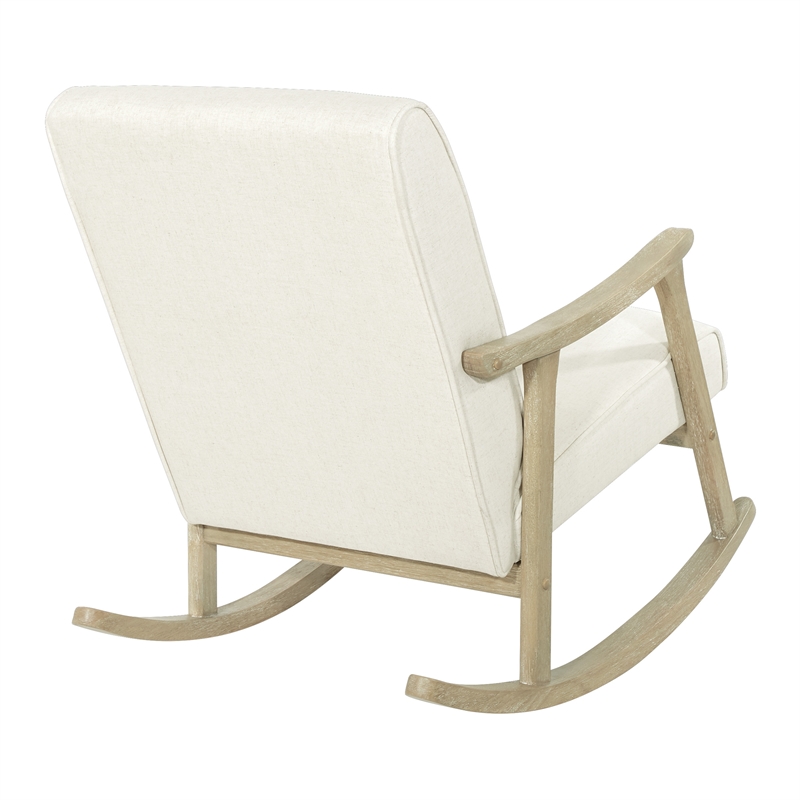 Scranton & Co Mid-Century Rocking Chair in Linen Cream Fabric