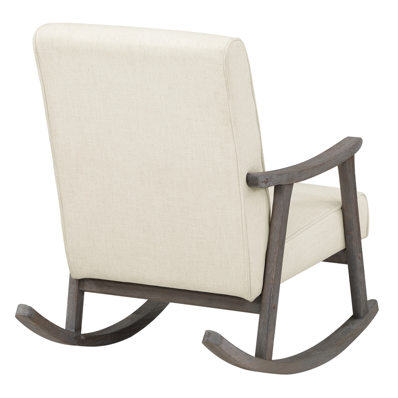 Scranton & Co Mid-Century Rocking Chair in Linen White Fabric