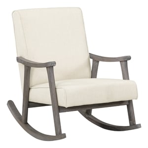 Scranton & Co Mid-Century Rocking Chair in Linen White Fabric