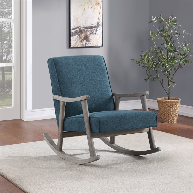 Scranton & Co Mid-Century Rocking Chair in Azure Blue Fabric