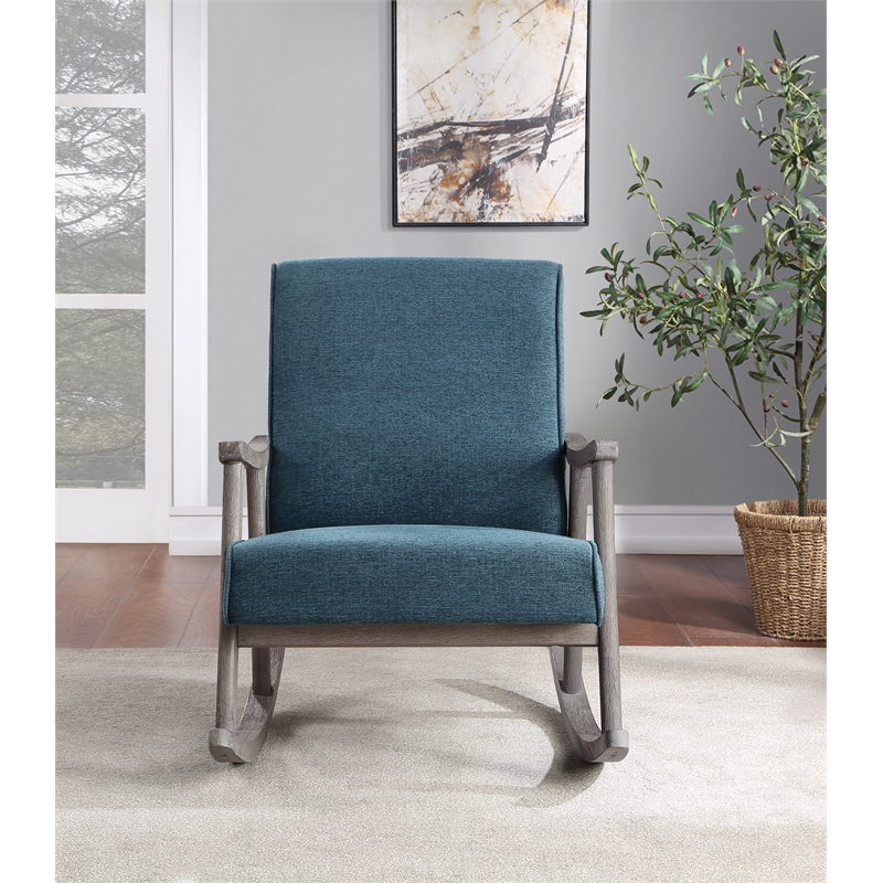 Scranton & Co Mid-Century Rocking Chair in Azure Blue Fabric