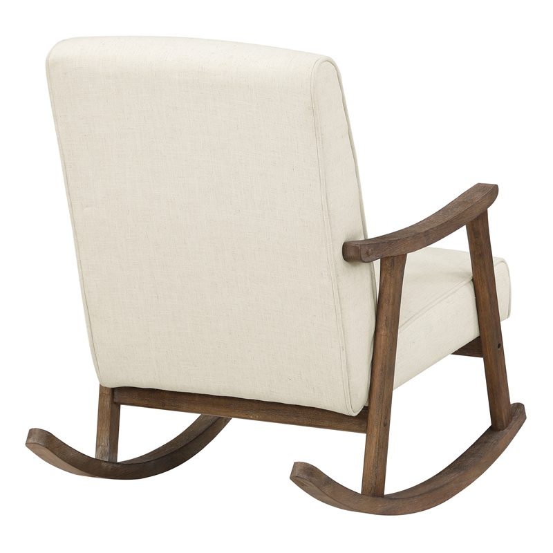 Scranton & Co Mid-Century Rocker in Linen White with Brushed Brown Frame