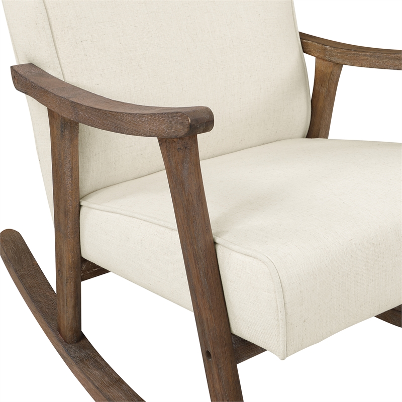 Scranton & Co Mid-Century Rocker in Linen White with Brushed Brown Frame