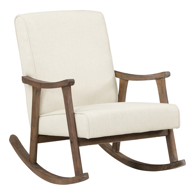 Scranton & Co Mid-Century Rocker in Linen White with Brushed Brown Frame
