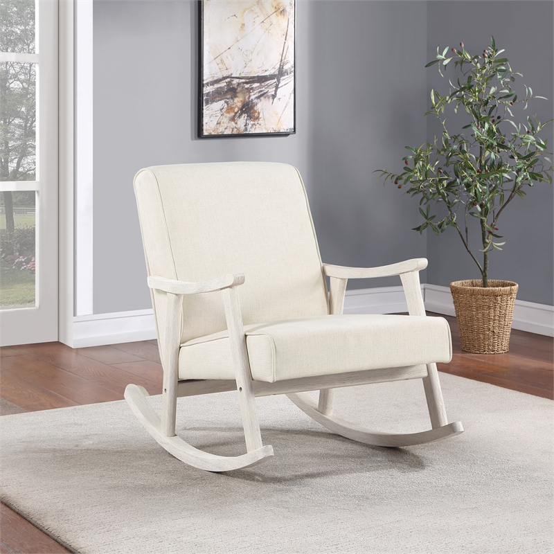 Scranton & Co Mid-Century Rocker in Linen White with Antique White Frame