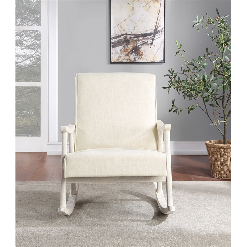 Scranton & Co Mid-Century Rocker in Linen White with Antique White Frame