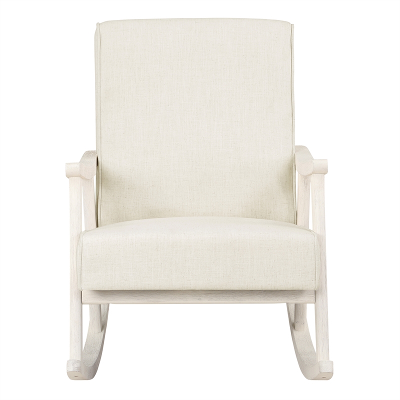 Scranton & Co Mid-Century Rocker in Linen White with Antique White Frame