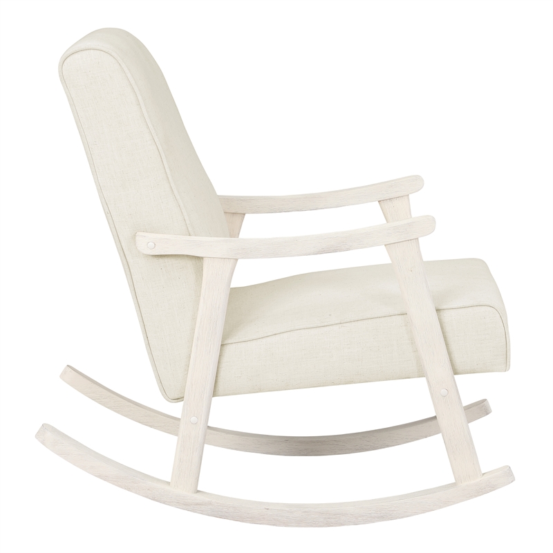 Scranton & Co Mid-Century Rocker in Linen White with Antique White Frame