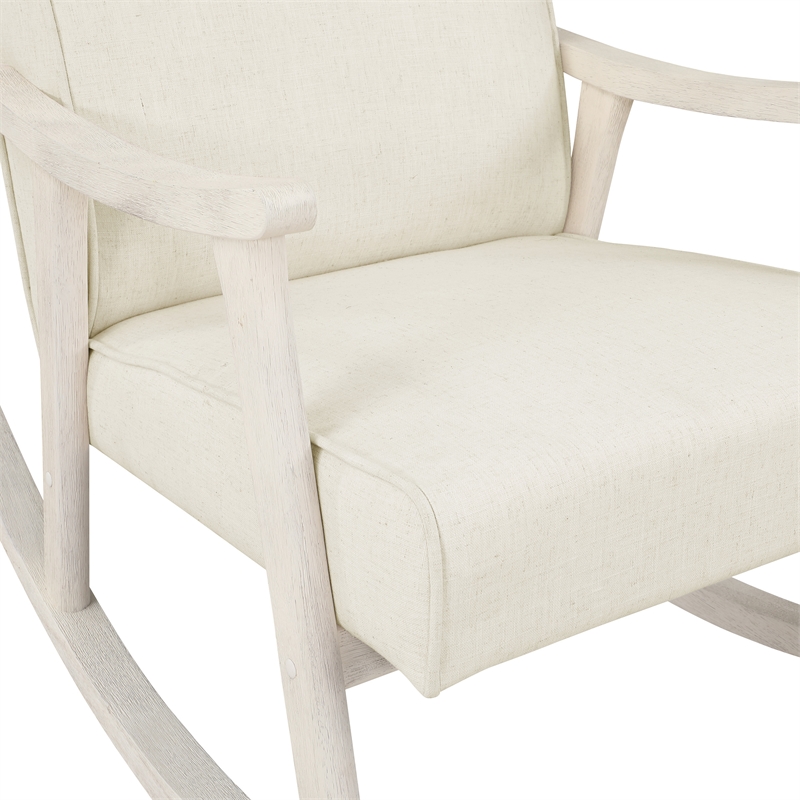 Scranton & Co Mid-Century Rocker in Linen White with Antique White Frame
