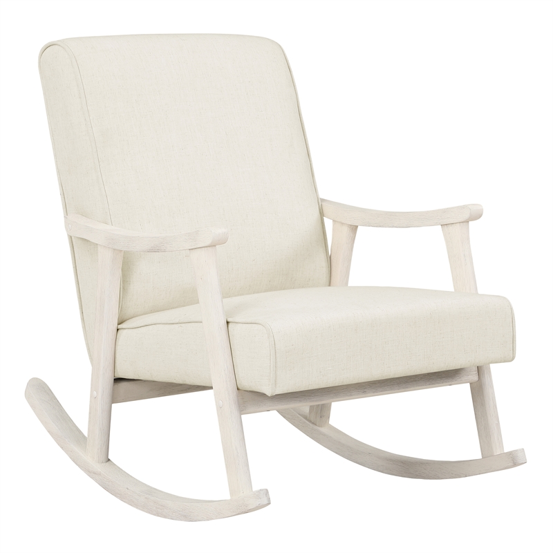 Scranton & Co Mid-Century Rocker in Linen White with Antique White Frame