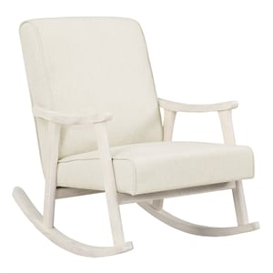 Scranton & Co Mid-Century Rocker in Linen White with Antique White Frame
