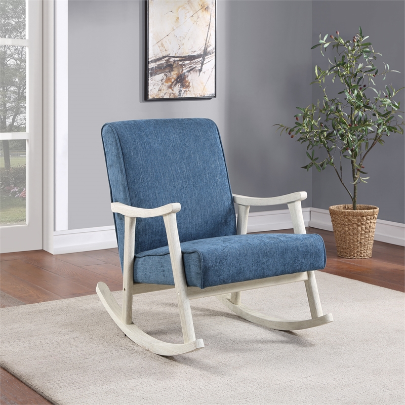 Scranton & Co Mid-Century Rocker in Navy Fabric with Antique White Frame